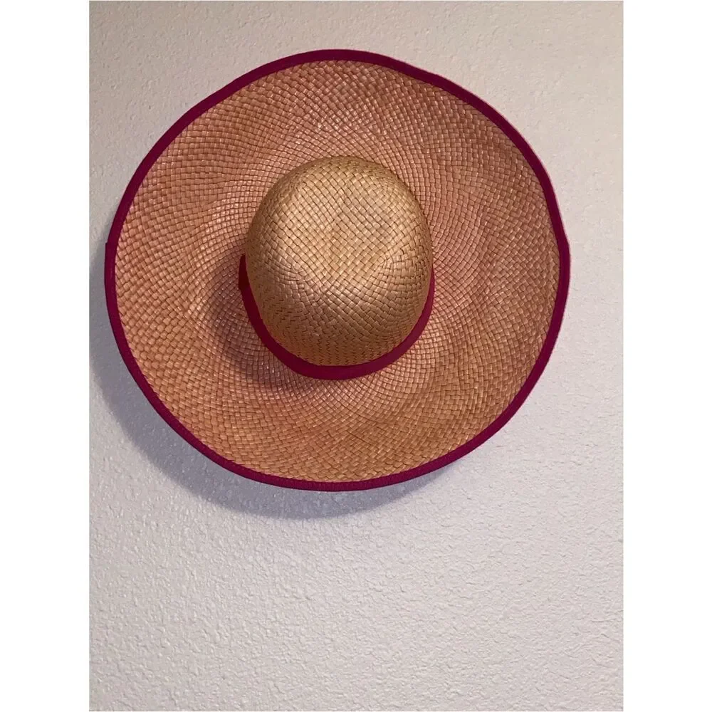 VTG, 💯 Natural Strew Made In Italy Elegant Chic Women’s Hat Pink And Tan